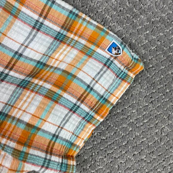 Kuhl Shirt Button Up Organic Cotton Men's XL fits like Large Orange Plaid Hiking - Picture 5 of 10